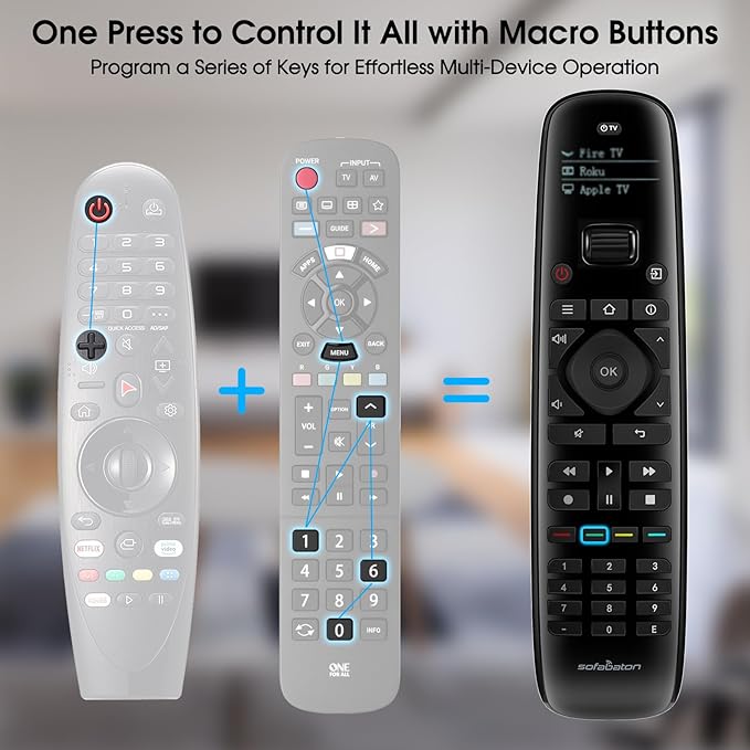 SofaBaton U2 Universal Remote (with Backlight), All-in-One Smart Universal Remote Control with Customized APP for TV/Soundbar/DVD/Blu-ray/Projector and More, Macro Buttons & Extended Infrared Range