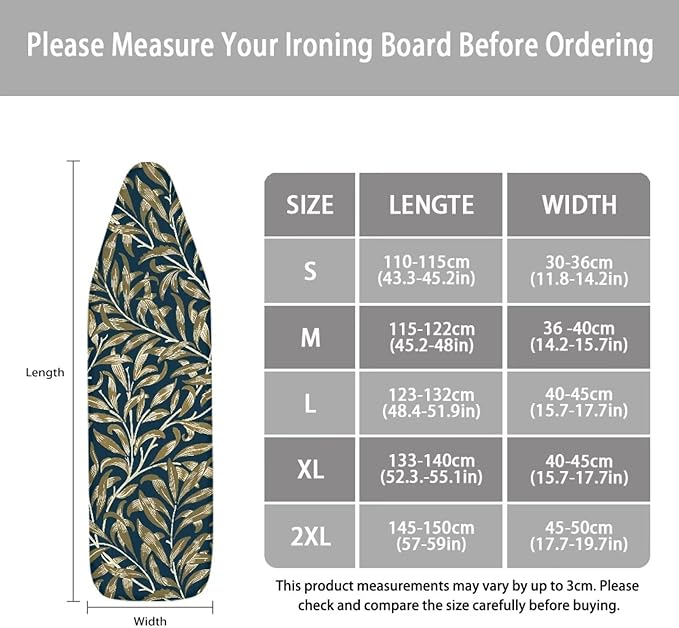 ZCFYGDX Hawaiian Flower Leaf Print Ironing Board Cover Medium, Elastic Edges Nylon Buckle Straps Fasteners,M (15 x 48 in) Resist Scorching & Staining Breathable Wear-Resistant Easy Install