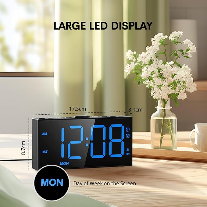 Mesqool Loud Alarm Clock for Heavy Sleeper, with Vibration for Hearing Impaired Deaf, Annoying Clock for Bedroom,USB Port,Dual Alarm with Snooze