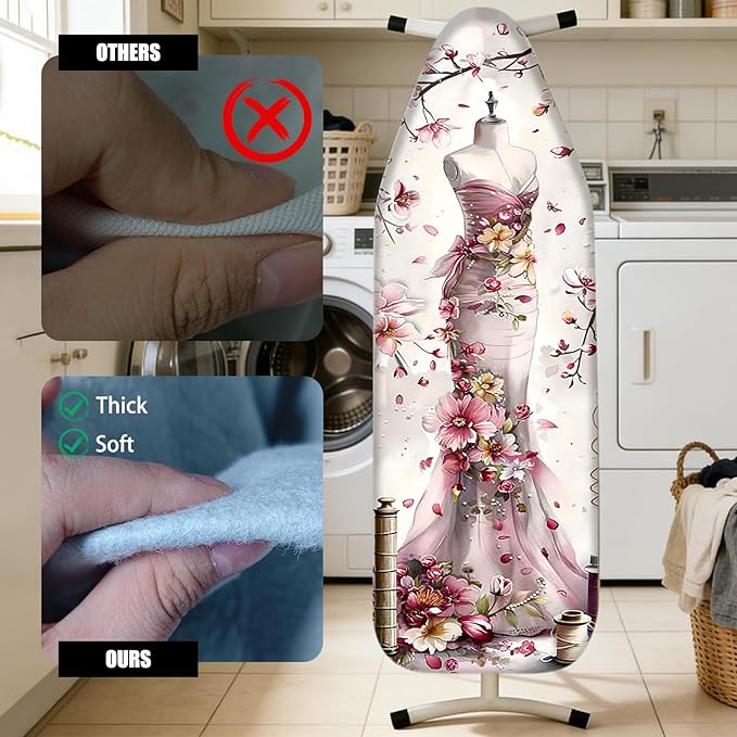 Nuxovilar Ironing Board Cover Needle Cotton 15x54 Inches | Ironing Board Cover and Pad Floral Dress Form Needle Cotton for Craft Room, Laundry Area, Home