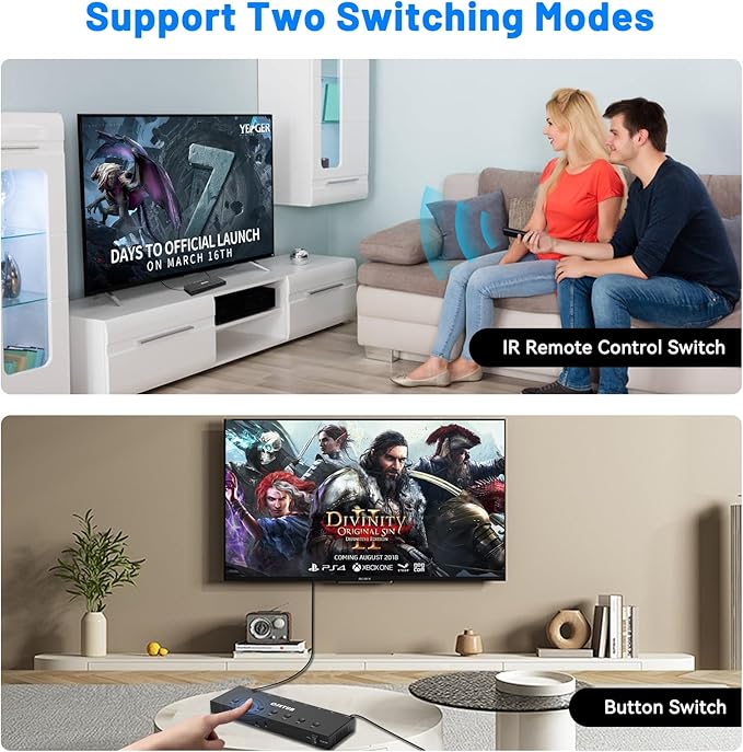 HDMI Switch 7 in 1 Out 4K@60Hz, 7 Port HDMI Switcher Selector Support HDR & HDCP 2.2 & Full 3D Compitable with Nintendo Switch,Xbox PS5/4,Fire Stick,Roku,Apple TV for Gaming & Home Entertainment