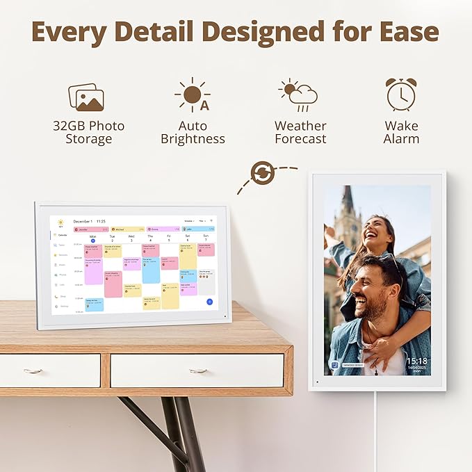 Digital Calendar 15.6-inch Smart Chore Chart, Home Electronic Wall/Tabletop Calendar with Interactive Display/Touch Screen for Family Schedule Planning, Seamless Data Syncs and APP Access