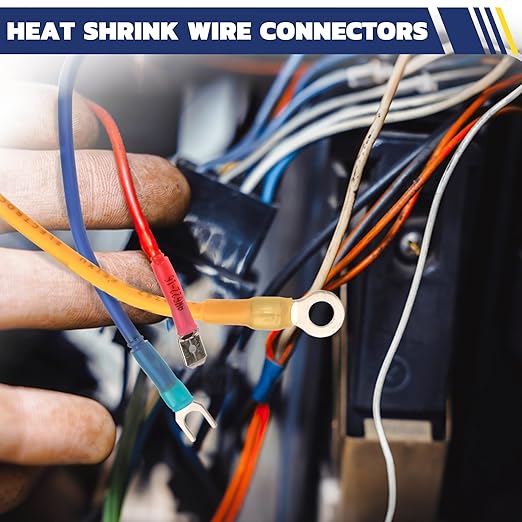 haisstronica 200PCS Heat Shrink Fork Spade Connectors #8 Waterproof Marine Grade Fork Terminal Connectors U-Type Blue 16-14 Gauge