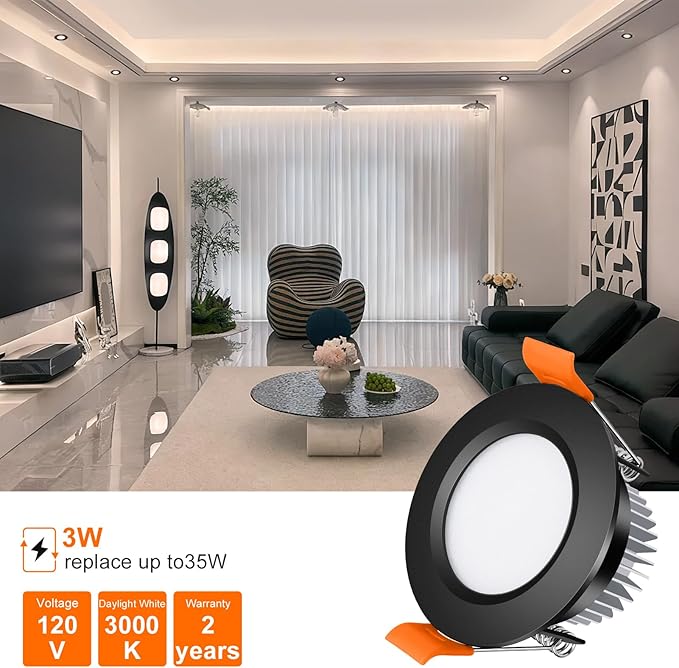 inShareplus 2 Inch LED Recessed Lighting, Black Downlight Dimmable 3W (35W Equivalent), 3000K Warm White, CRI80, Recessed Light Fixtures with LED Driver (6 Pack)