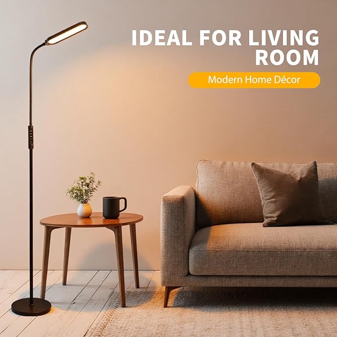CeSunlight CRI95+ Floor Lamps for Living Room, 18W 3000LM Standing Lamp with 3 Color Temps, Gooseneck Adjustable Dimmable Lamp with Remote, Touch Control for Bedroom, Office, Tattoo Light