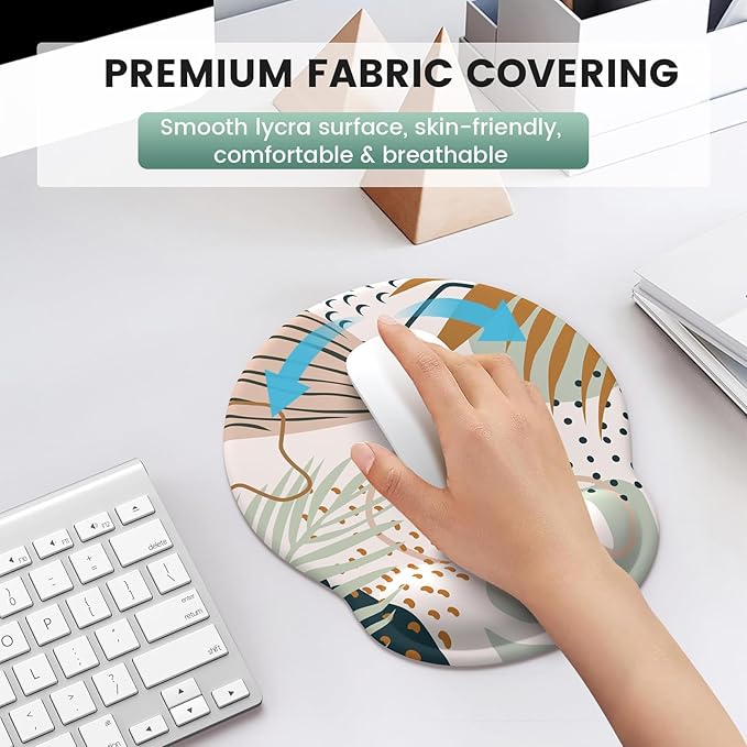 iLeadon Mouse Pad Wrist Support Keyboard Wrist Rest Set, Ergonomic Mouse Pad with Non-Slip Base for Computer Laptop Home Office + Coasters, Easy Typing & Pain Relief Mouse Mat, Tropical Plants