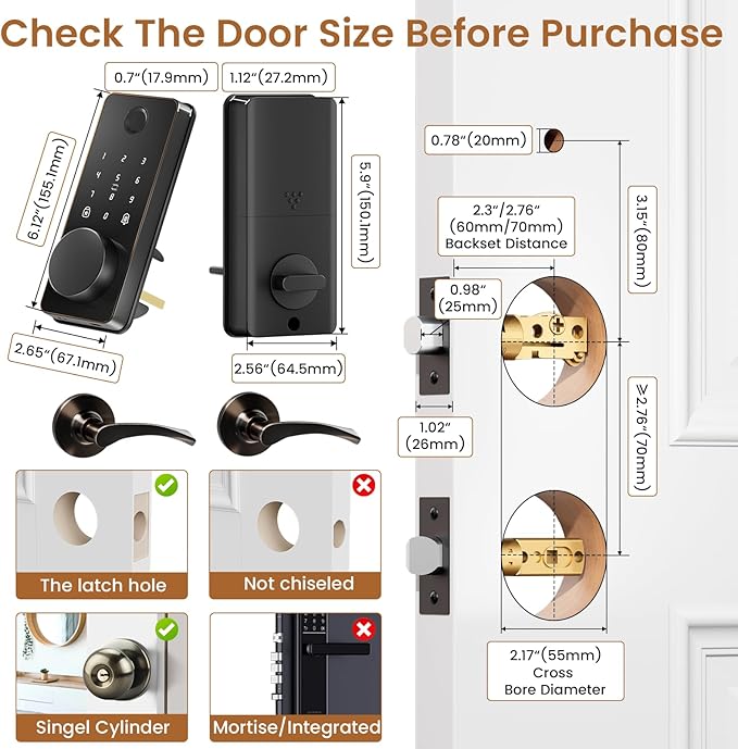 Biquole Keyless Entry Door Lock with 2 Lever Handles, Electronic Keypad Deadbolt, Auto & One Touch Lock,Smart Locks for Front Door, Easy Installation, App Control, Oil Rubbed Bronze