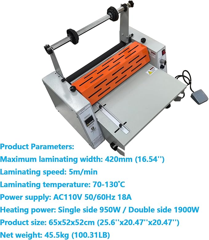 WYDDDARY 16.54''/420MM Electric Steel Roller Thermal Laminator Hot Cold Roll Laminator Adjustable Temp 70-130˚C Electric Laminating Machine for Single/Double Sided Laminating 110V