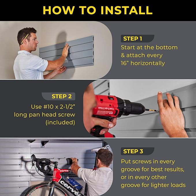 DLDIRECT 36" X 48" - Grey Slatwall Panel Garage Organizer: Heavy Duty Wall Mounted PVC Rack, Interlocking Slat Paneling for Garage Storage, Slotwall Board, Shelves System
