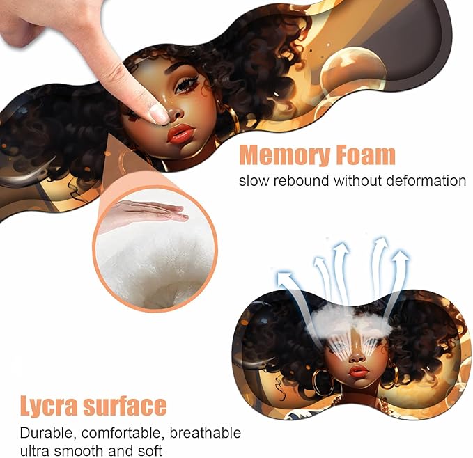 Ergonomic Keyboard Wrist Rest & Mouse Pad Wrist Rest Set, Large XXL Gaming Desk Mat 31.5"x 11.8" with Non-Slip Base, Memory Foam, Easy Typing Pain Relief for Home & Office - African American Girl