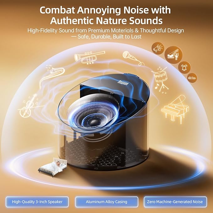 ANWOON Sound Machine & Aroma Diffuser Pro 4-in-1 Sleep System, Premium Metal Shell with Schumann Resonance &Night Light, White Noise &50+ Natural Sounds -for Sleep, Focus, Relaxation -Adults Kids Baby