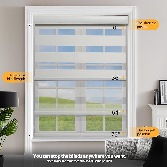 MUSCLEAREA Motorized Blinds with Remote, Cordless Automatic Zebra Shades, Smart Blind for Windows, White, 39 x 72