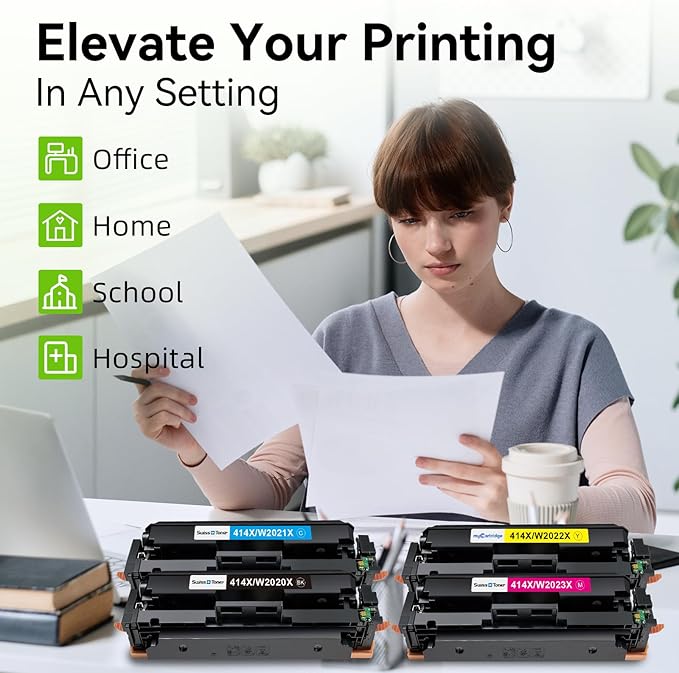 swiss toner 414X Toner Cartridges 4 Pack with Chip Compatible for HP 414X 414A Toner Replacement for HP Color LaserJet Pro MFP M479fdw M479fdn M479dw Pro M454dw M454dn M479 M454 M480f W2020X (BCMY)