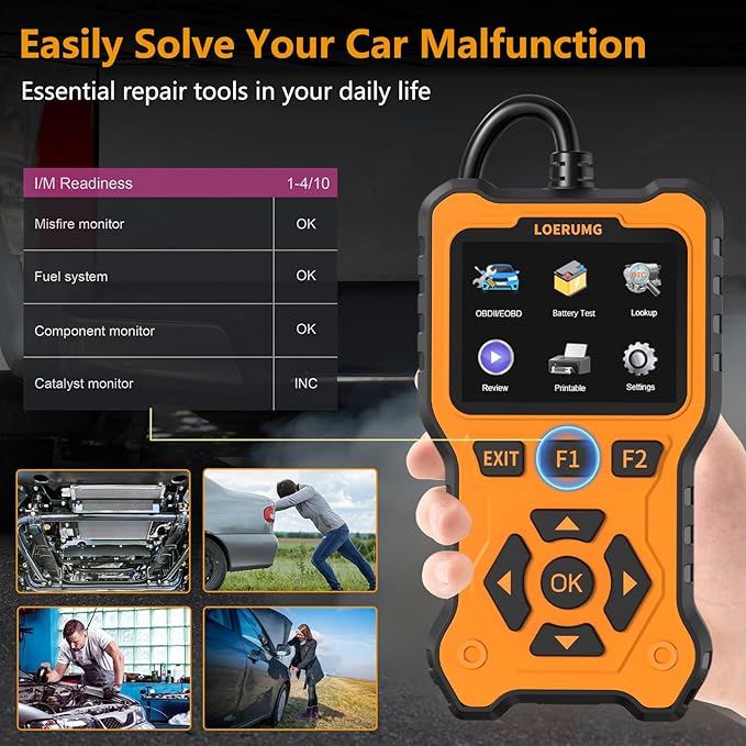 LOERUMG OBD2 Scanner Diagnostic Tool, Enhanced Check Engine Code Reader, Car OBDII/EOBD Scanner with Fault Code Reset & I/M Readiness Auto Engine Light Diagnostic Scan Tool for Vehicles After 1996.