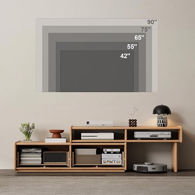 YQJJGL Solid Wood TV Stand for TVs up to 65 Inch， Walnut TV Stand with Storage and Shelf for Living Room, Bedroom, Office