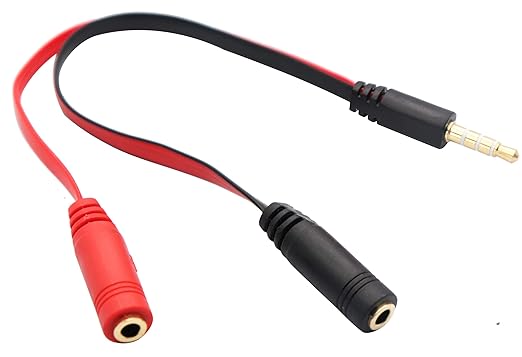 zdyCGTime 3.5mm Audio Y Splitter Cable 4-Pole 3.5mm AUX Male to 2x3.5mm Female Headset Mic & Stereo Y Splitter Cable for PC Computer Y Splitter Audio Flat Cable(20CM)(Red, Black)