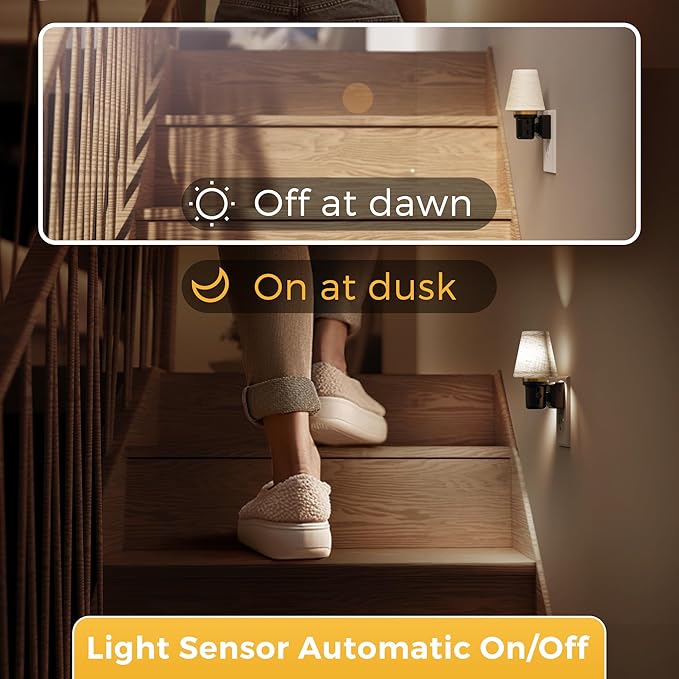 L LOHAS LED Night Lights Plug into Wall, Linen Fabric Round Platform Decor Night Light, Dusk to Dawn Sensor Vintage Nightlight, 5000K Daylight 0-100LM Dimmable, for Bedroom Living Room Hallway