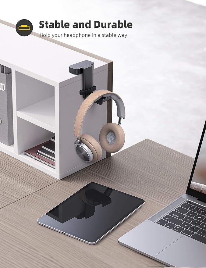 Lamicall Headphone Stand, Headset Hanger - 360 Degree Rotation Earphone Hook Holder Mount, Table Headphone Stand with Cable Organizer, Gaming Headset Clamp for HyperX, Razer, Sony, Sennheiser - Black
