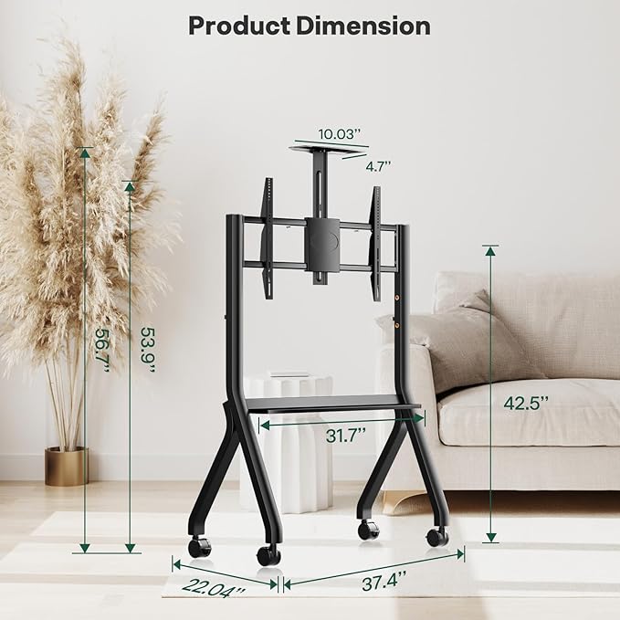 Sylvox Rolling TV Stand for 43-55 Inch Outdoor TVs, Mobile TV Cart Floor TV Stand Max Load 88LBS, 360° Locking Wheels, Max VESA 700x500mm, Not Suitable for Outdoor TVs More Than 55 inches