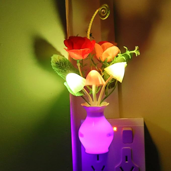 AUSAYE 3Pack Sensor Night Light Plug in Rose Flower Light, Energy Saving Lamp Dream Nightlight Mushroom Night Lights for Kids Adults Bedroom,Bathroom,Living Room,Kitchen,Hallway