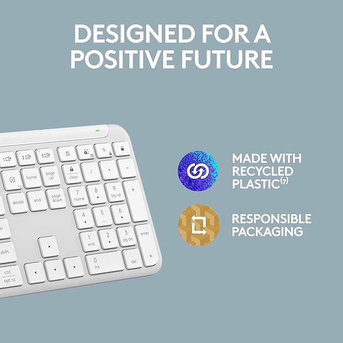 Logitech Signature Slim K950 Wireless Keyboard, Sleek Design, Switch Typing Between Devices, Quiet Typing, Bluetooth, Multi-OS, Windows, Mac, Chrome - Off-White