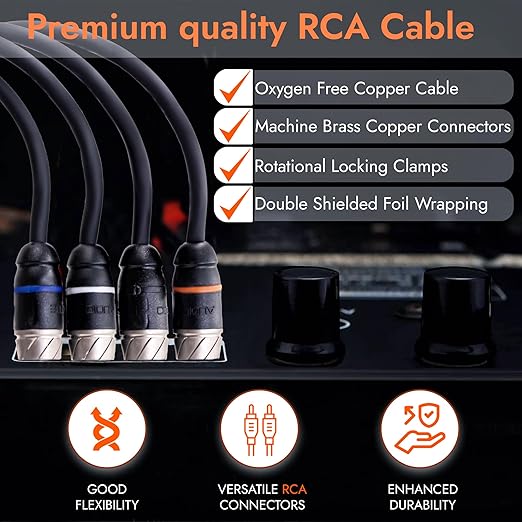 Elite Audio Premium Series 20ft. 4-Channel Car Audio RCA Cable – Double Shielded, Oxygen Free Copper, Noise Reducing Audio Cable for Amplifiers, Subwoofers, Speakers, and Processors – PRM420
