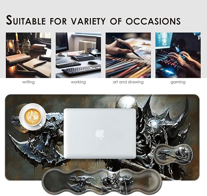 BFUKVOU Large Keyboard Mouse Pad Set, Extended Mouse Pad+Keyboard Wrist Rest Support, Memory Foam Ergonomic Easy Typing, 4Pcs (31.5×11.8 in) Desk Pad Set for Office Home,Funny Skeleton