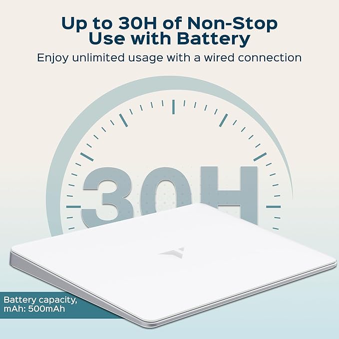 Turonic TP1 Wireless Touchpad, Bluetooth 2.4GHz, Type-C Rechargeable, 150×105mm Area, Up to 30H Use, 4-Touch Recognition, Multi-Device Connection, Precision Glass Surface, Compatible with Windows