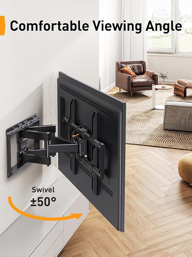 Perlegear UL Listed Full Motion TV Wall Mount for 42-90 inch TVs up to 132 lbs, TV Mount with Dual Articulating Arms, Tool-Free Tilt, Swivel, Extension, Leveling, Max VESA 600x400mm, 16" Studs, PGLF8.