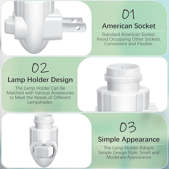 Tuanse 80 Sets Plug in Night Light Module White Night Light Base with Shade Mounting Clip Plastic Lights Rotating Base for Making Your Own Decorative