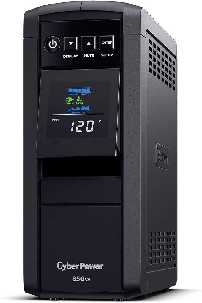CyberPower CP850PFCLCD PFC Sinewave UPS Battery Backup and Surge Protector, 850VA/510W, 10 Outlets, AVR, Mini-Tower; UL Certified