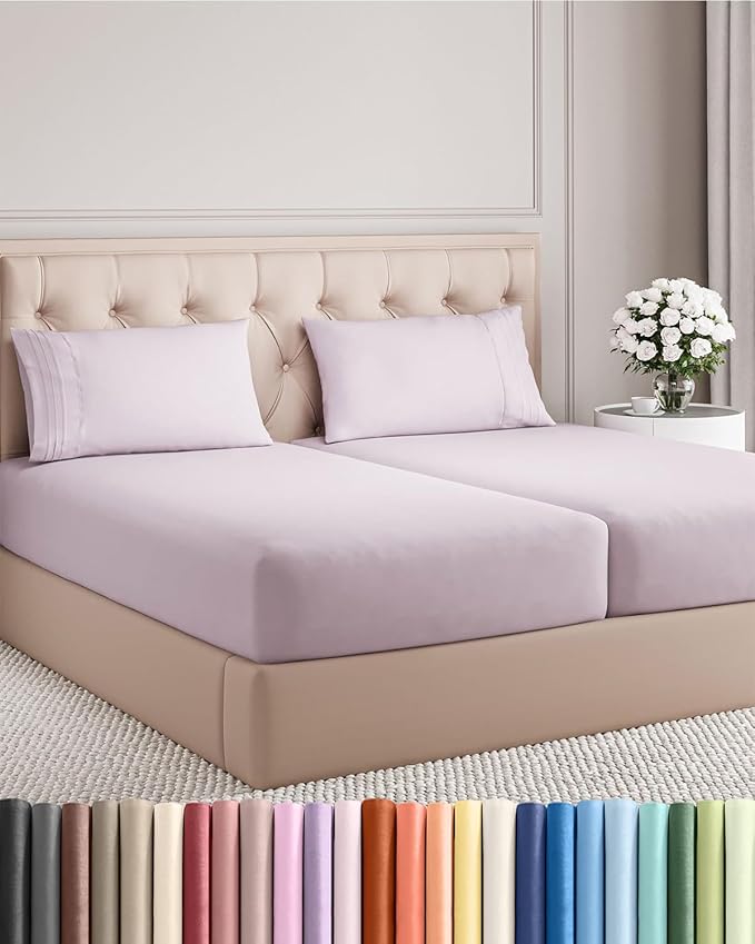 Split King Size 5 Piece Sheet Set - Comfy Breathable & Cooling Bed Sheets Set - Hotel Luxury Bedding for Women, Men, Kids, Teens, Boys & Girls - Deep Pockets, Soft, Wrinkle Free - Oeko-Tex - Light Lav