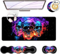 BFUKVOU Large Keyboard Mouse Pad Set, Extended Mouse Pad+Keyboard Wrist Rest Support, Memory Foam Ergonomic Easy Typing, 4Pcs (31.5×11.8 in) Desk Pad Set for Office Home,Smoke Skulls