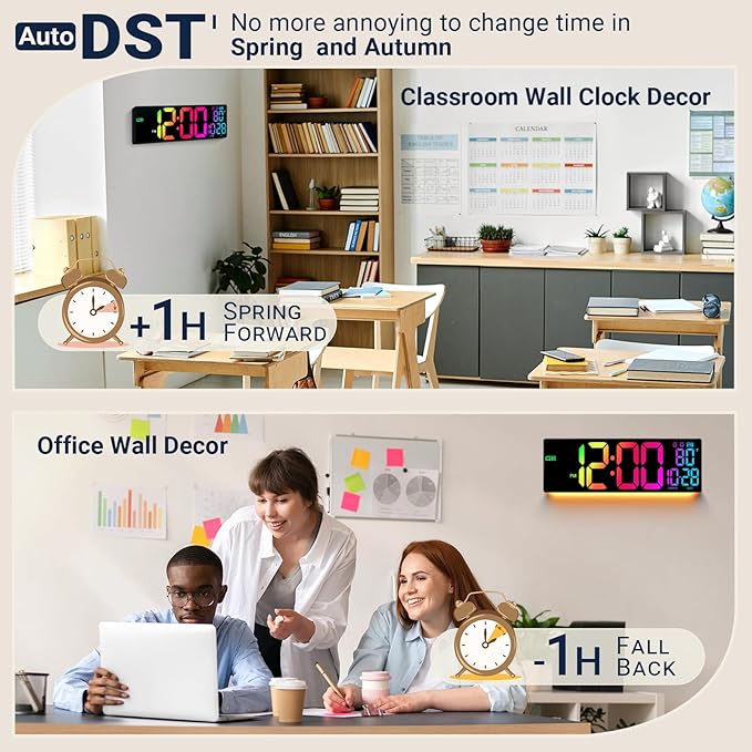16.5" Large Digital Wall Clock: Wall Mount Decor Clock Large Display for Classroom Dorm Office Game Living Room, House Warming Gift New Home, Christmas Birthday Gift for Mom Dad Seniors Teen Colorful