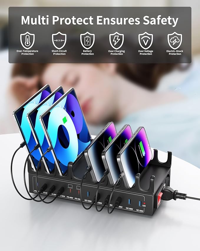 360W Charging Station for Multiple Devices, 12-Port USB C Charging Station with Dual 45W PD PPS Port, Multi Device Fast Charger Dock for MacBook Pro Laptop, iPhone, iPad, Tablet, Android Cell Phone
