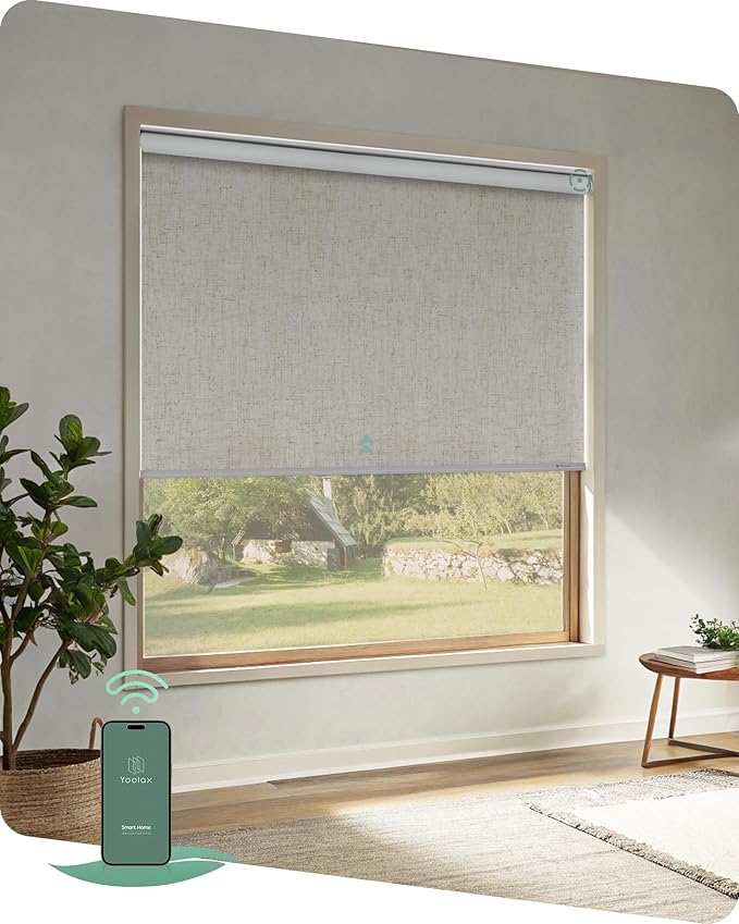 Yoolax Motorized Blinds App Control, Blackout Roller Shades for Windows, Cordless Automatic Shades Roller Window Blinds for Bedroom Living Room Office(Blackout Artisan Beige, 39" W x 72" H)