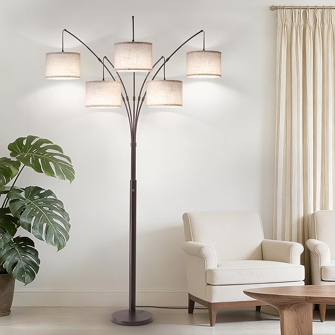 Fansdrick Dimmable Floor Lamp - Arc Floor Lamps for Living Room, 4000LM Super Bright Modern Tall Standing Lamp with Black Shades & Heavy Base, Mid Century Tree Floor Lamp for Bedroom Office