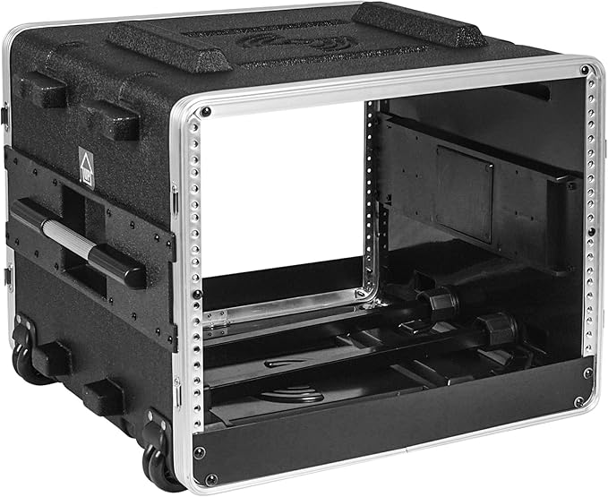 Sound Town Lightweight 8U PA DJ Rack/Road Case with 7U Rack Space, ABS Construction, 19” Depth, Retractable Handle, Wheels and Heavy-Duty Latches (STRC-A8UT)