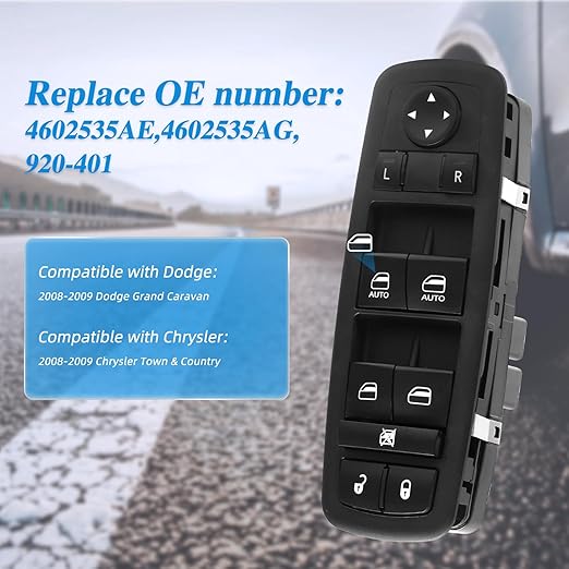 WUANGKI Power Window Door Master Control Switch | Front Driver Side | 3+0 Pins | Compatible with 2008-2009 Dodge Grand Caravan, 2008-2009 Chrysler Town, Country | OE# 4602535AE | Window Buttons