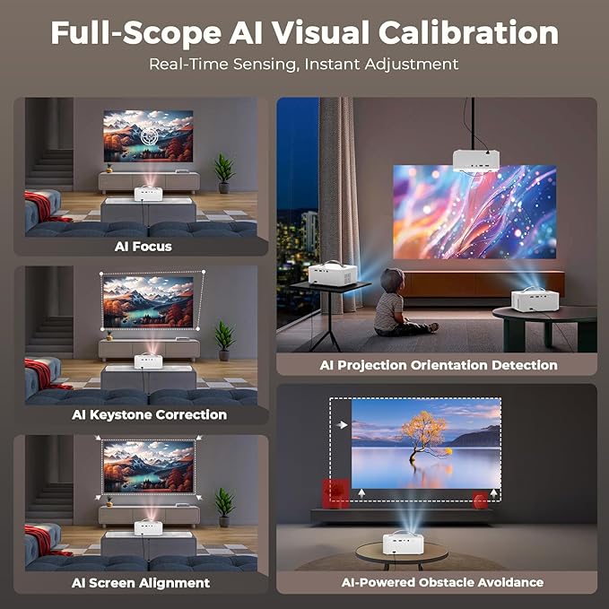 [AI Movin 2.0 OS/2000 ANSI/Official-Apps] Outdoor-Projector-4k with WiFi and Bluetooth, 35W DoIby Audio, AI Auto Focus with HDR10+, Lisowod 4k Support Portable Smart Proyector Compatible with Netflix