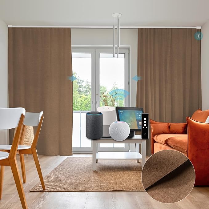 SmartWings Automatic Curtain Opener with Drapery, Motorized Vertical Blinds with Remote, Electric Closet Doors Sliding Panels Compatible with Alexa Google Homekit, 93% Blackout Brown Orange