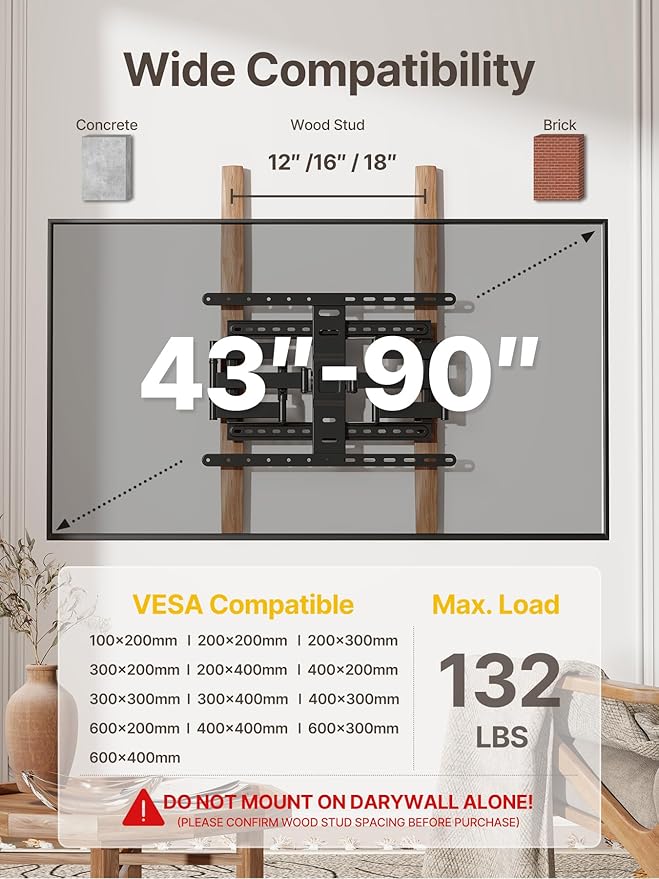 monTEK Ultra Slim TV Wall Mount for 43-90 Inch TVs | 1.1" Thin Low Profile Full Motion Bracket | Dual Swivel Articulating Arms with Tilt | Max VESA 600x400mm | Holds 132lbs | Fits 16"/18" Studs