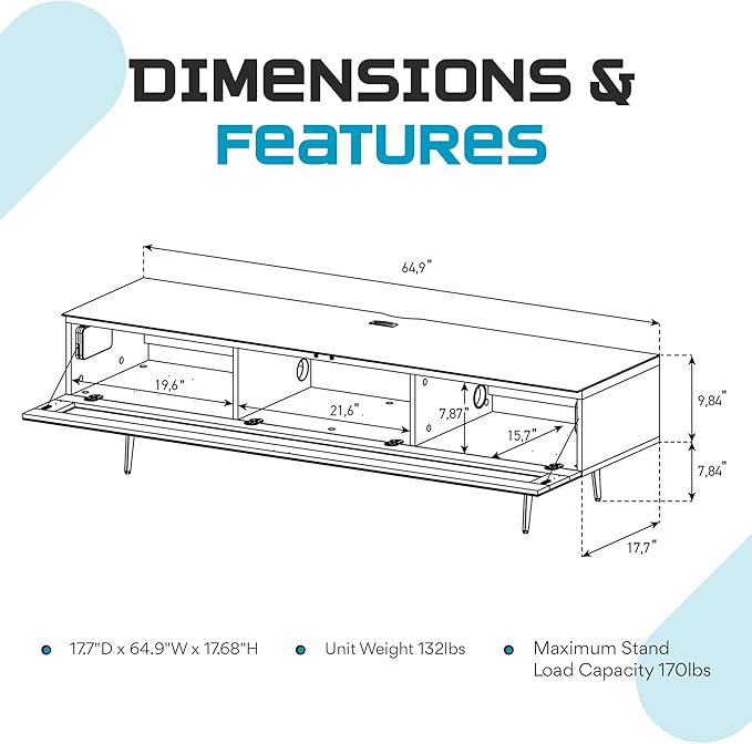SONOROUS ST-360 Premium TV Stand for Living Room – Modern TV Stands & Entertainment Center with Storage – Black Glass & White Wood Cover – Luxury Media Console with Metal Legs for TVs up to 75 inches