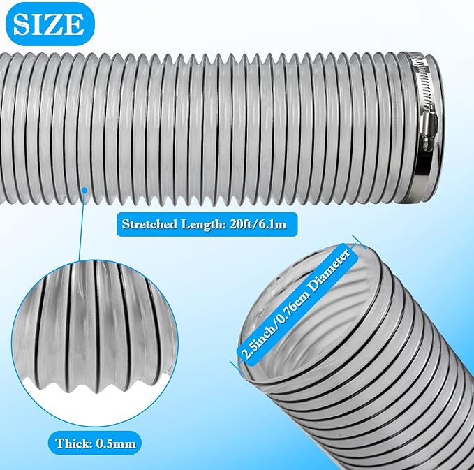 PVC Dust Collection Hose 2-1/2"x20',2.5 Inch Dust Collector Vacuum Hose for Workshop Woodworking Dust Collection System,Puncture Resistant Flex Clear PVC Fume Hose Tube w/Carbon Steel Wire