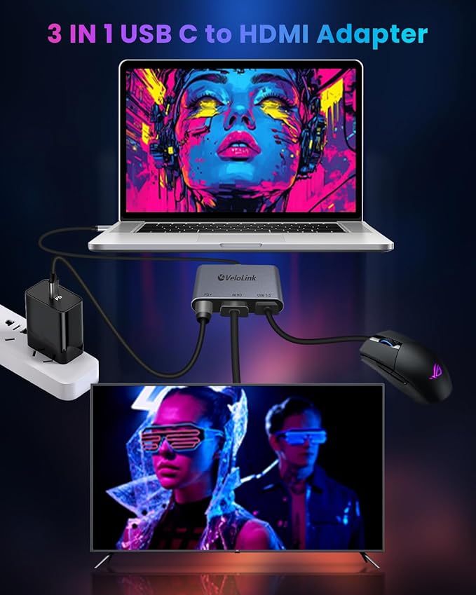 USB C HUB usbc to hdmi Adapter USB c multiport Adapter Equipped with a 4K@60Hz HDMI Output Port,100W PD Charging Port (Charging Function only)