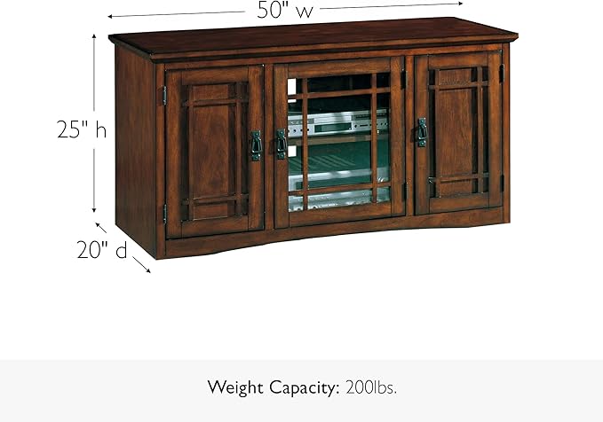 Leick Home 82350 Solid Wood Mission Oak Three Door TV Stand For 55" TVs Universal TV Console Living Room Storage Shelves Entertainment Center, Mission Oak