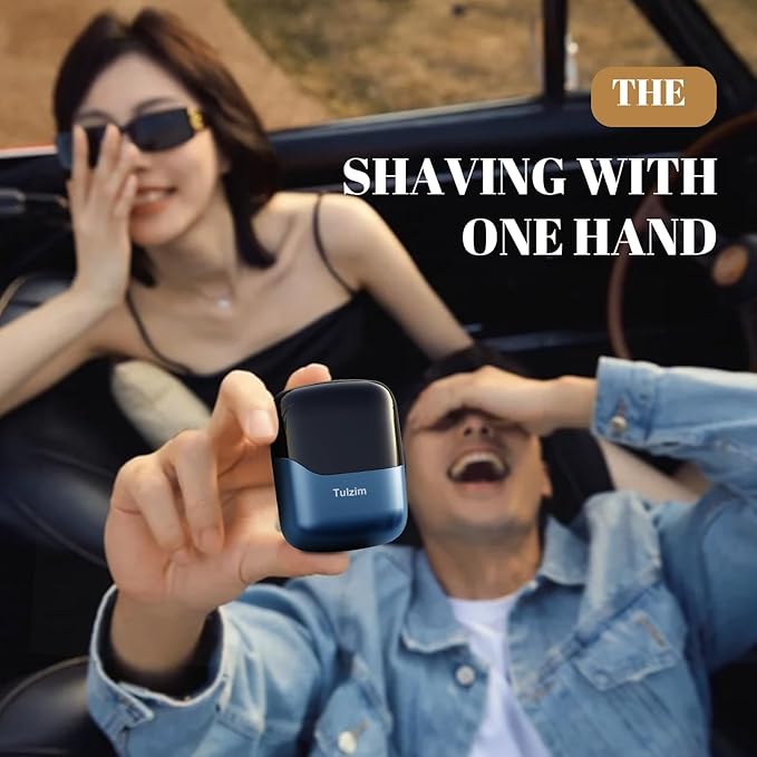 Tulzim Electric Foil Shaver for Men: Portable Electric Razor for Beard/Face, 3 Floating Blade LED Display USB-C Fast Rechargeable, IPX7 Waterproof for Travel & Home,Light Blue