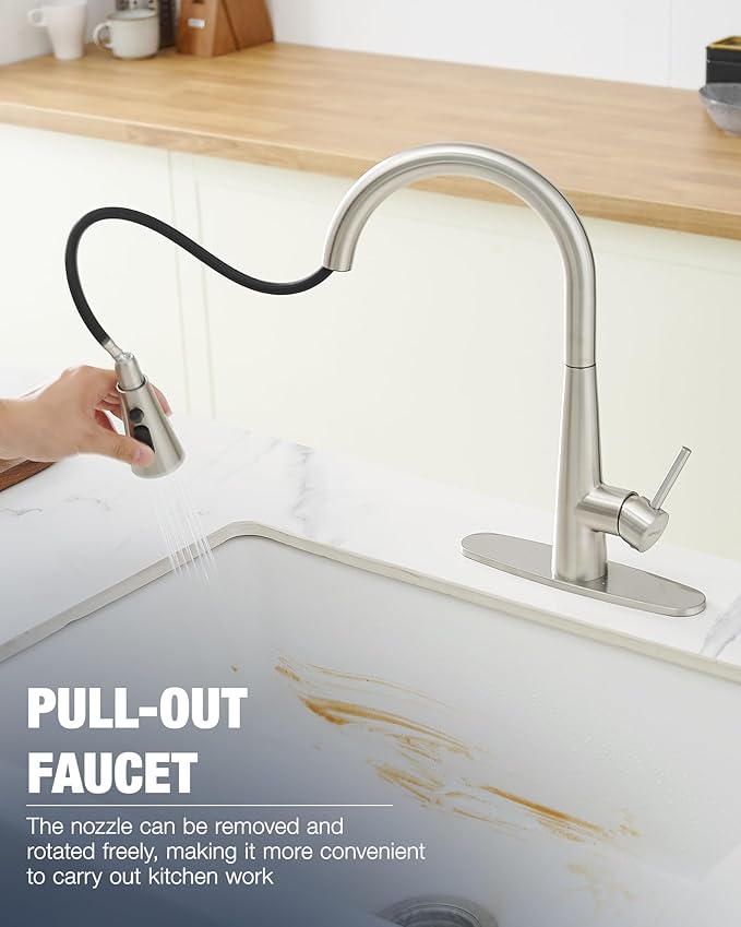 AIMADI Kitchen Faucet with Pull Down Sprayer – High Arc 360° Swivel Brushed Nickel Stainless Steel Kitchen Sink Faucet, 3-Mode Spray Head, Suitable for Farmhouse Modern Laundry Rv Bar