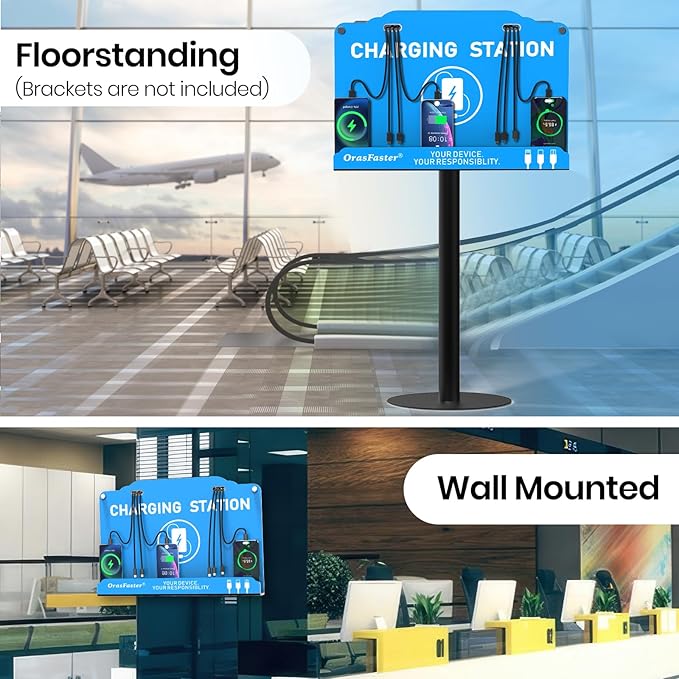 Orasfaster Wall Mounted Cell Phone Charging Station | Multi-Device Station with 8 Port Charging Dock | Application for Library, Hotel,Office,Hotels, Hospitals