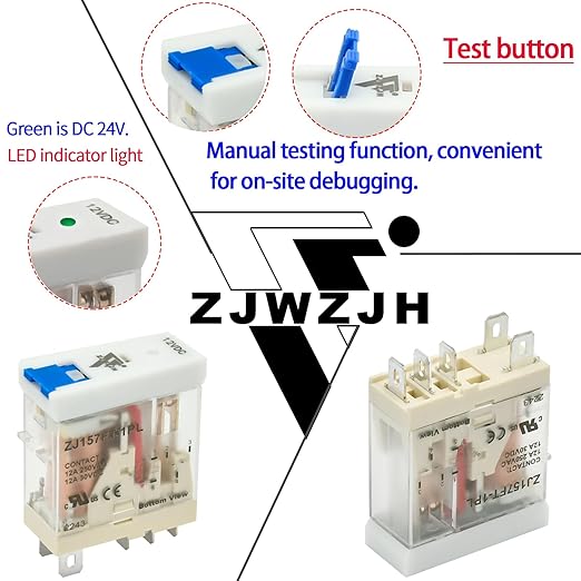 6 Pcs 12 Amp Power Relay Switch 12V DC Relay Coil, 5 Pin SPDT 1NO 1NC with Test Button, LED Module Light, Socket Base, DIN Rail